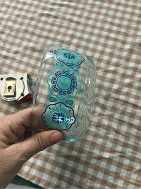 Pyrex Clear Glass Blue Flowered Bowl